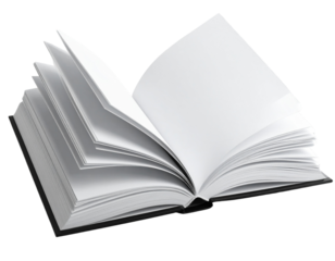 3D Open Book Icon with Curved Pages and Light Shadows, Angled Perspective, Transparent PNG