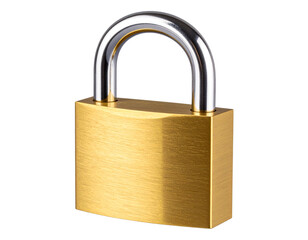 Naklejka premium 3D Gold Padlock Icon with Metallic Shine and Soft Shadows, Slightly Tilted Angle, Transparent PNG