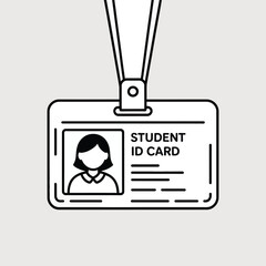 Simple Line Art Student ID Card with Lanyard