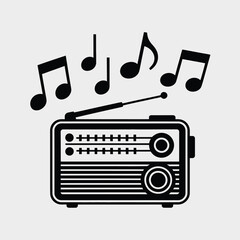 Vintage Radio with Musical Notes Illustration