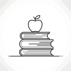 Stack of books with an apple on top line art