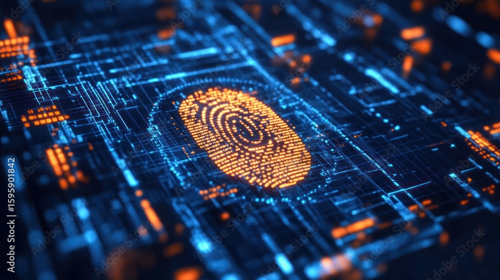 Poster digital fingerprint: the image presents a digital fingerprint with interconnected lines. evoking a s