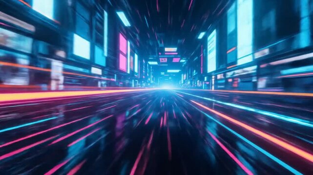 Futuristic Neon City Tunnel - Speed & Technology