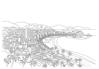 Acapulco (Acapulco) in Mexico one line drawing style