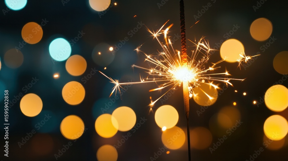 Poster sparkler: sparkling sparkler creating a festive atmosphere, dancing with the backdrop of luminous bo