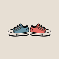 Cartoon Illustration of Two Different Colored Sneakers on a Beige Background