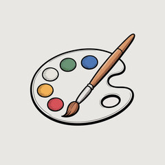 Artist Paint Palette with Brush Hand Drawn Illustration