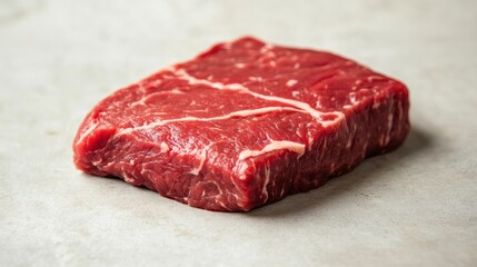 Fototapeta premium Raw Steak: A close-up of a raw steak, showcasing the rich red color and texture, highlighting the quality and freshness of the meat.