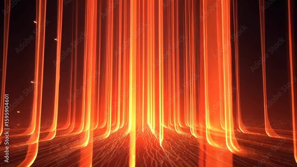 Poster dynamic glowing plasma streams in fiery orange colors creating futuristic digital scene