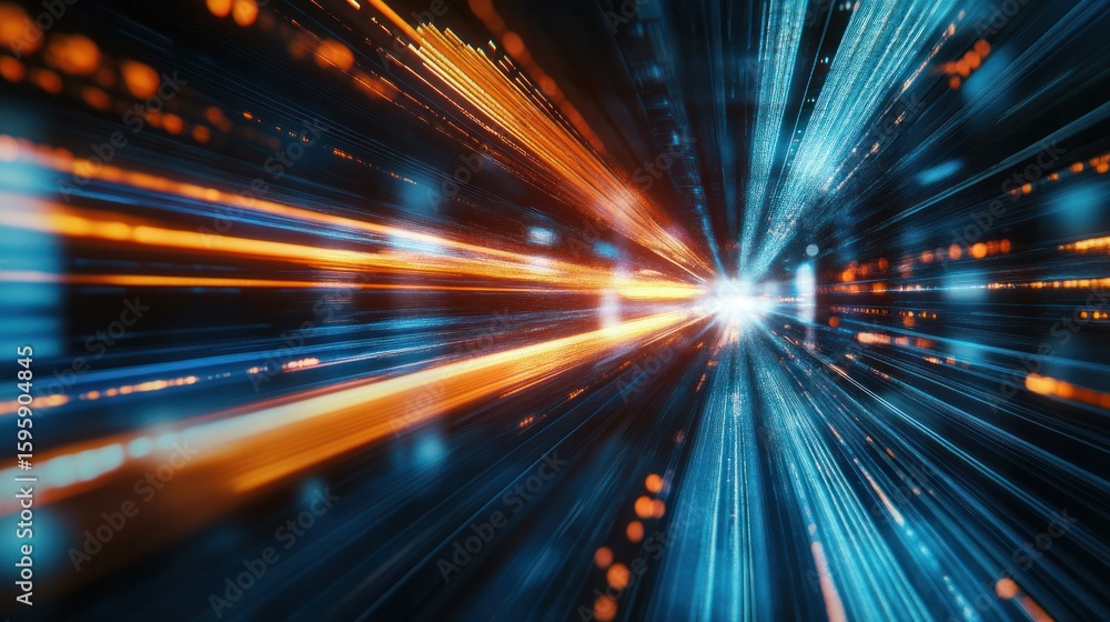 Poster digital speed and futuristic tunnel: a visual journey through a high-tech tunnel with fast-moving, e