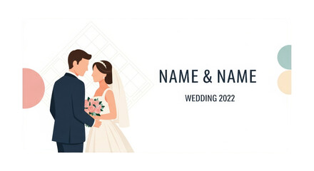 Detailed illustration related to wedding invitation with couple illustration, including elements like Wedding, Colors, Modern, Geometric.