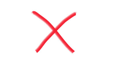Red hand drawn cross symbol for error, rejection, or attention icon on transparent background