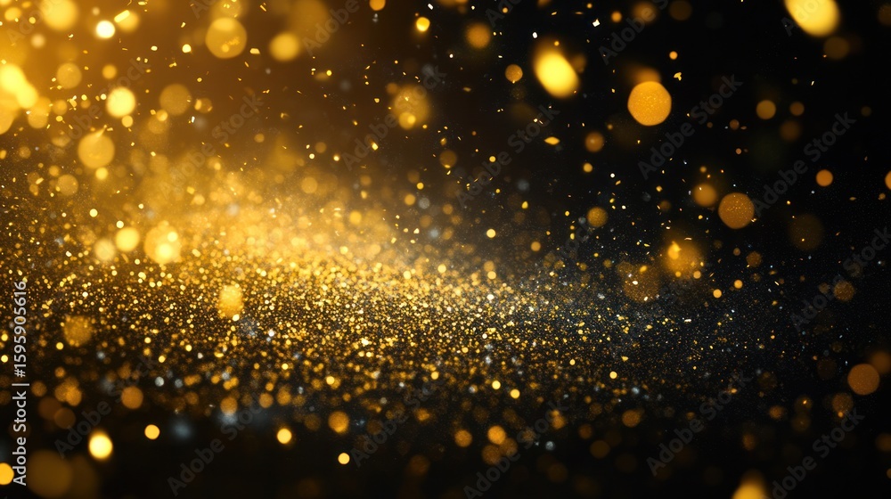 Poster golden particle abstraction: an artistic rendering of numerous glittering golden particles and lumin