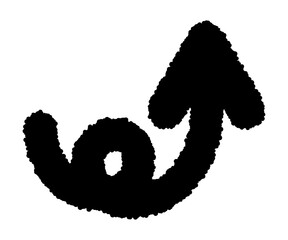 右上にくるっとカールしている黒いクレヨン画の矢印アイコン