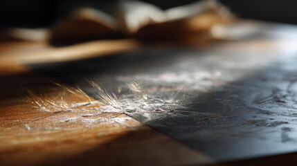 Close up view of textured surface with delicate strands of light reflecting off it, creating ethereal atmosphere. soft focus enhances beauty
