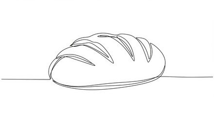 Elegant continuous line art showcasing a freshly baked loaf of bread on white