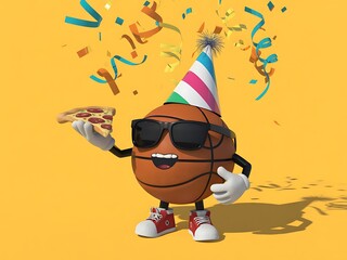 Basketball Character Party: Pizza & Celebration Graphics