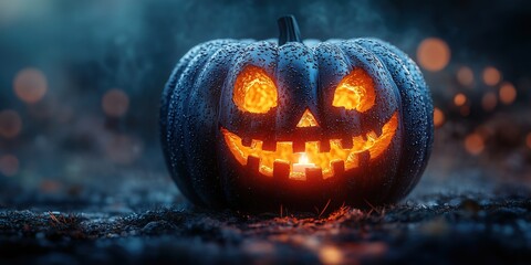 Close-up of a carved pumpkin for Halloween