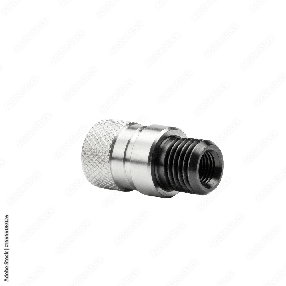 Poster pristine polished metallic presta valve cap with knurled sides, precision threads, and subtle micro-
