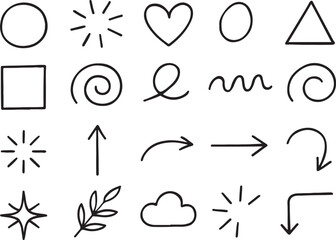 Hand Drawn Black Doodle Icons and Shapes Collection