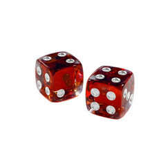 Red dice showing luck, chance, and fortune, with a gambling aesthetic display