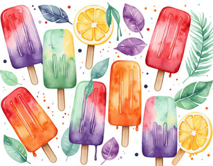 Watercolor Summer Eispop with Tropical Elements
