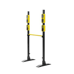 Professional-grade agility timing gate with black aluminum poles and bright yellow sensors, isolated on a pristine transparent background with no shadows, showcasing advanced technology and precise