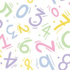 Vector Hand drawn Numbers pastel doodle pattern