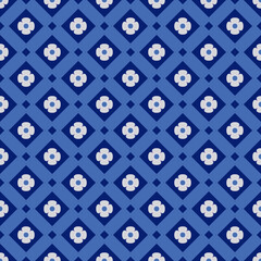 seamless pattern with geometric flowers abstract blue background
