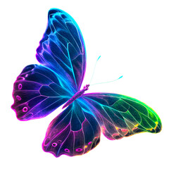 Vibrant fluorescent neon butterfly isolated on transparent  background, cutout, clipart, png.