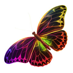Vibrant fluorescent neon butterfly isolated on transparent  background, cutout, clipart, png.