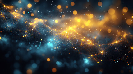 Fototapeta premium Glowing Particles: Abstract Blue and Gold Nebula Background Texture