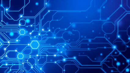 Fototapeta premium Blue tech background featuring circuit lines and hexagons, vector design for business, technology, or science themes