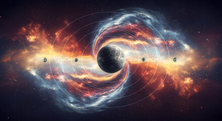 Conceptual artwork of reversed timelines with Mercury at the center
