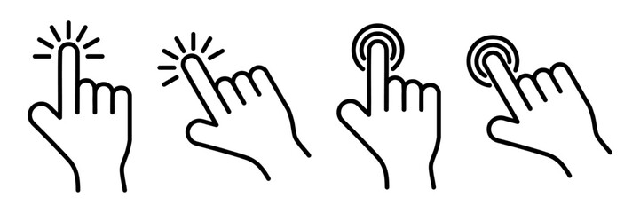 Set of Hand Tap Gesture Strokes Outline Icons for Touchscreen Interaction and User Interface Design