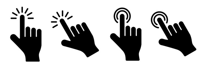 Set of Hand Tap Gesture Fill Icons for Touchscreen Interaction and User Interface Design