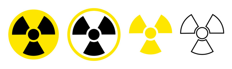 Collection of Radiation Hazard and Radioactive Warning Signs in Black and Yellow Styles