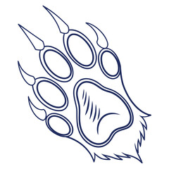 Illustration of a howling wolf head next to a large paw print with claws in black and white style