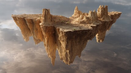 Tan Blocky Floating Island Above Cloudscape