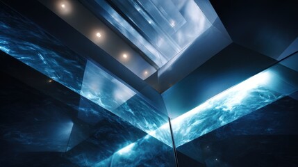 Abstract Blue Geometric Shapes with Glowing Light Effects