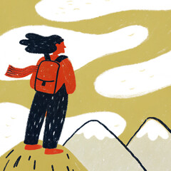 Adventurous Hiker in the Mountains