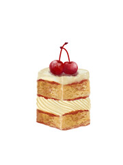 cake with cherry on white