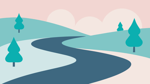stylized calm river bend abstract geometric