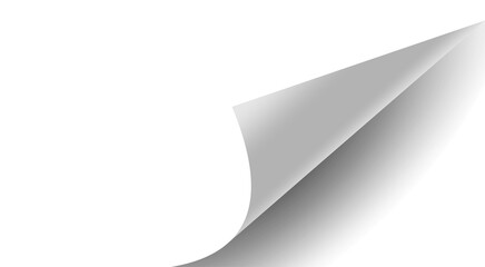 Realistic white page curl with shadow on transparent background.