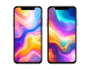 Dual Modern Smartphones with Vibrant Displays – 3D Render Isolated PNG