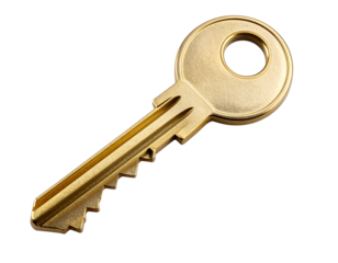  Shiny Golden Key with Circular Head Centered and Isolated on Transparent Background PNG