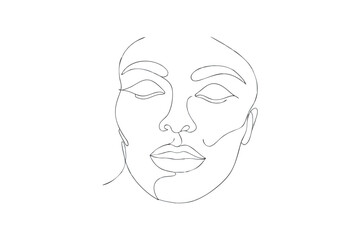 Elegant Woman's Face in Continuous Line Art Style with Closed Eyes on White background