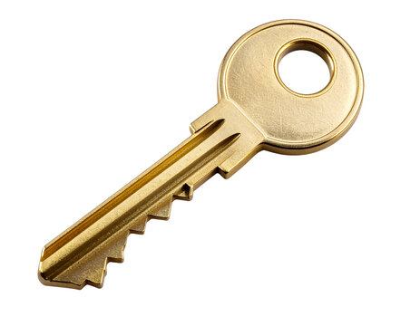  Shiny Golden Key with Circular Head Centered and Isolated on Transparent Background PNG