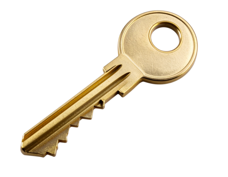  Shiny Golden Key with Circular Head Centered and Isolated on Transparent Background PNG - Powered by Adobe