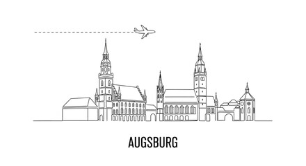 Fototapeta premium Augsburg with Germany City Skyline Airplane Travel.